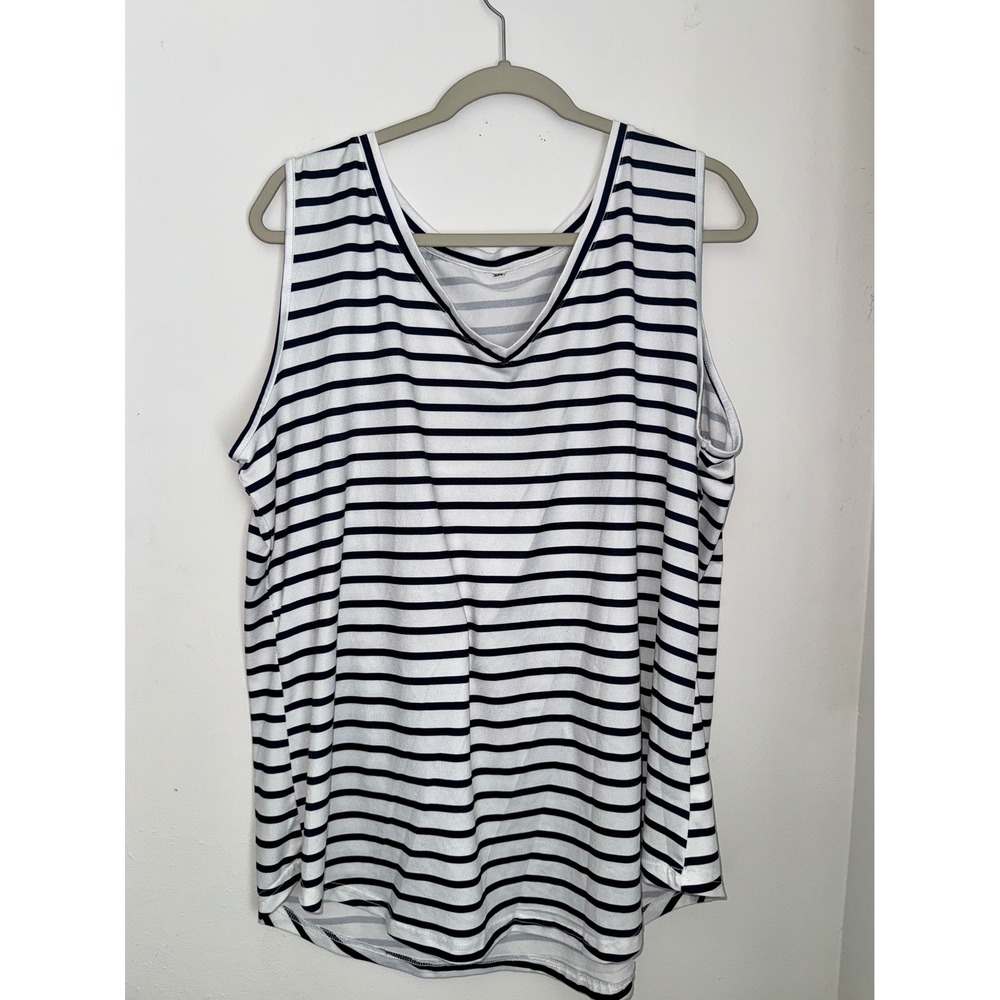 Black and White Striped V-Neck Sleeveless Tank Top XXL Stretch Knit